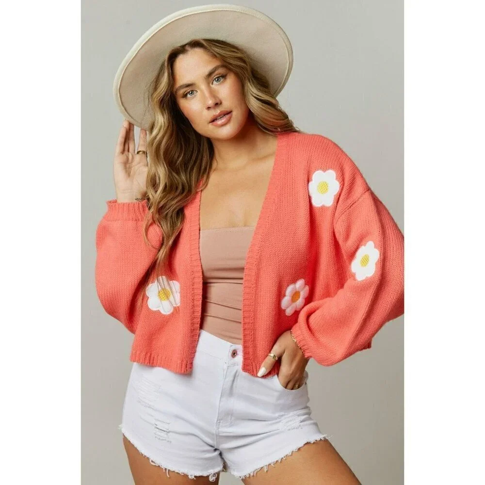 Bloom & Blossom Daisy Cardigan in Coral Pink - Picture 3 of 6